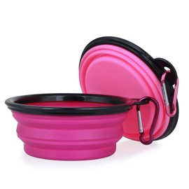 Dog Bowl Pet Collapsible Bowls, 2 Pack Collapsible Dog Water Bowls for Cats Dogs, Portable Pet Feeding Watering Dish for Walking Parking Traveling with 2 Carabiners (Small, Pink+Purple)