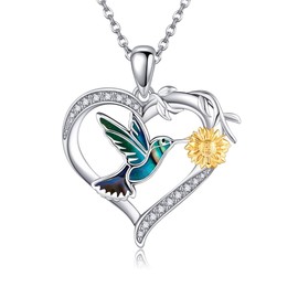 DAYLINLOVE Hummingbird Necklace Sterling Silver Abalone Shell Hummingbird And Sunflower Pendant Hummingbird Gifts for Women