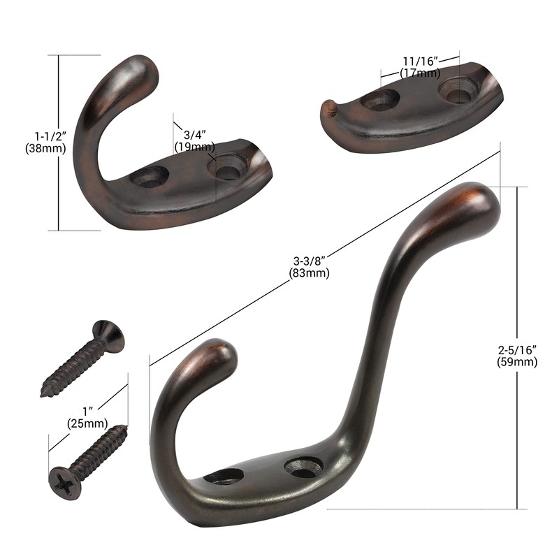 Rok 2 Pack Hardware Heavy Duty Oil-Rubbed Bronze Home Wall