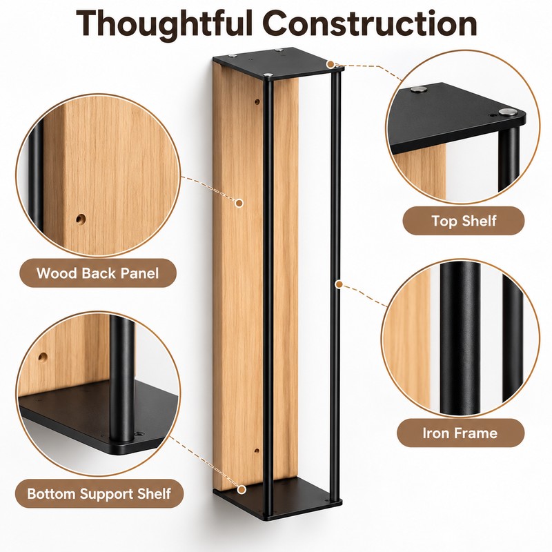 Wall-Mounted Towel Rack for Bathroom Storage – Iron & Wood