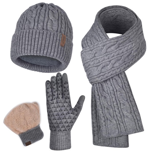 Beanie Hat Gloves Scarf Set for Men Winter Warm Knit
