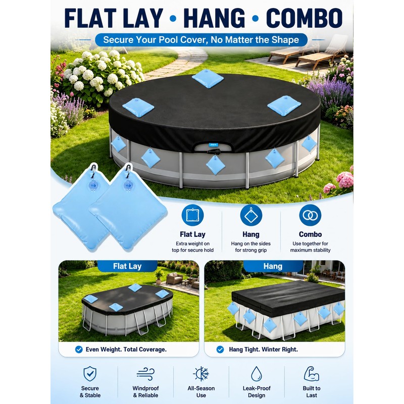 20 Pack Pool Cover Weights with Hooks, 500D PVC Pool