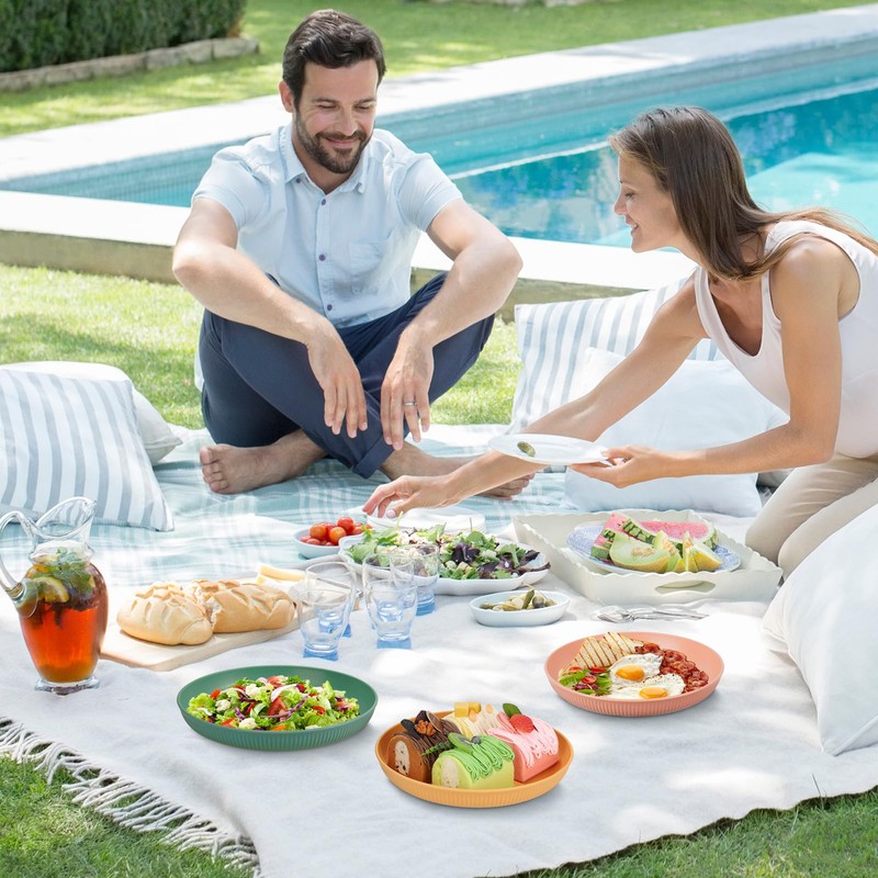 Worephu Unbreakable Dinner Plates, 6 Colors Reusable Lightweight Plates, Pizza/Pasta/Snack/Salad