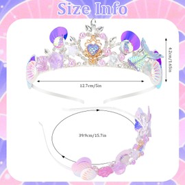 KIUEZIR Purple Mermaid Tail Tiara Headband - Ocean Series Alloy Crown with Fish Tail, Stars, Shells & Pearls Decor, Cute Summer Fantasy Headwear Headpiece for Theme, Birthday & Costume Parties