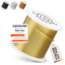 Talvani Aluminium Wire 30 m, Diameter 2 mm, High-Quality Wire for Crafts and Modeling, Premium Gold Wire, Improved Decorative Wire Made of Aluminium for Rings in Gold, 30 m