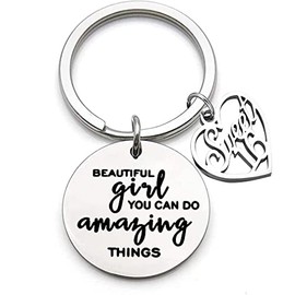 Inspirational 16th Birthday Key Chain "Beautiful Girl, You Can do Amazing Things" Key Ring for Daughter, Sister, Girlfriend, Family, Birthday Gift Girl