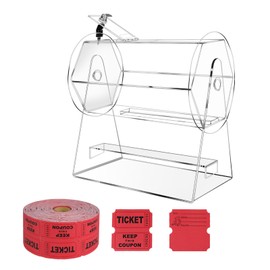 Acrylic Raffle Ticket Spinner Drum Clear Spinning Raffle Ticket Box with Key and 2000 Tickets for Lottery Games Bingo (11 x 11 x 6.5 Inch)