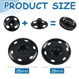 8 Set Black Metal Snap Buttons, 1inch/25mm Brass Poppers Fasteners Kit, Press Studs Snap Fasteners Sew Invisible Buttons, Press Buttons for Clothes Sewing DIY Craft