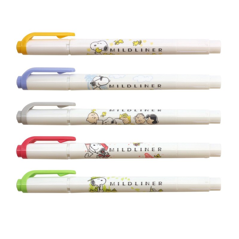 Zebra Highlighter, Mildliner, Snoopy Specialty Mild, Set of 5 Colors,