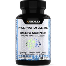 X Gold Health Fosfatidilserina  Bacopa 120 Cápsulas - Memoria - Concentración - Vegano - Hecho en USA                                                 