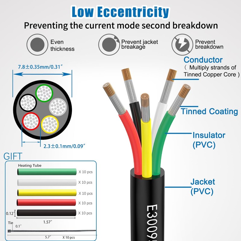 Matugajp 16awg 5 Wire Cable 16/5 Electrical Wire 5 Core
