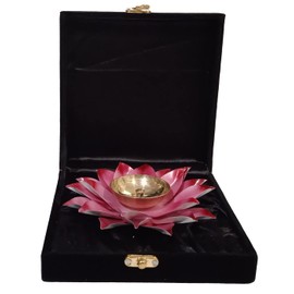 Purpledip Metal Diya Deepak Rose Festival Oil Lamp Deepam Decor in Classic Velvet Chenille Gift Box (12596)