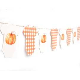 Little Pumpkin Bodysuit Baby Shower Banner - Orange Gingham Party Decoration,Little Pumpkin On The Way Baby Shower Banner,Fall Gender Reveal Decor (pumpkin-1)