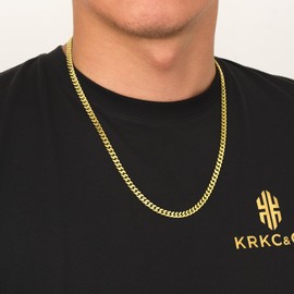 KRKC&CO Men’s Chain Necklace, 14K Gold Plated Stainless Steel Cuban Link Chains 5mm, Anti-Tarnish Nickel-Free Flat-Cut, Thin Gold chain Silver Chain for Man Unisex(5mm-14K Gold Plated, 20)