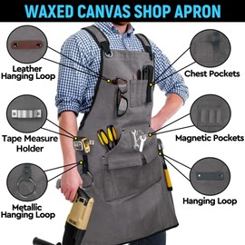 Woodworking Apron for Men, Shop Apron 20 oz Canvas Work Apron with 9 Tool Pockets, Heavy Duty Wood Working Workshop Bib Apron for Carpenter Woodworker Blacksmith, Men Gift, Adjustable to S- 3XL, Grey