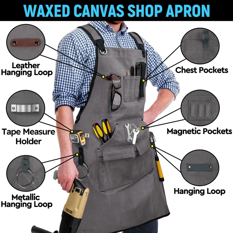 Woodworking Apron for Men, Shop Apron 20 oz Canvas Work