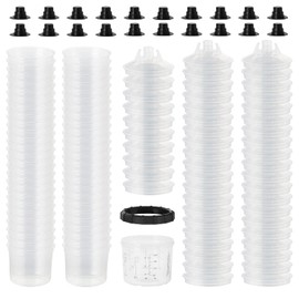 Disposable Paint Spray Gun Cups Liners and Lid System 6 Ounce (200ml) Kit with 50 Cup Liners, 50 Lids with 125 Micron Strainer, 20 Plugs and 1 Hard Cup with Retainer Ring for Primers, Coatings.