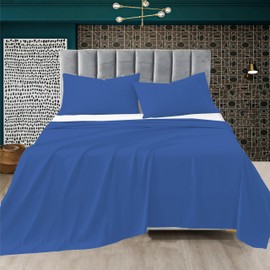 R&Z Plain Luxuary Polycotton Flat Sheets Single, Double, King, S King (Mid Blue, Double)