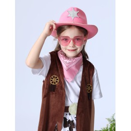 COSLAND Kids Cowboy Hat with Bandana and Glass, Girls' Western Cowgirl Hat, Pink