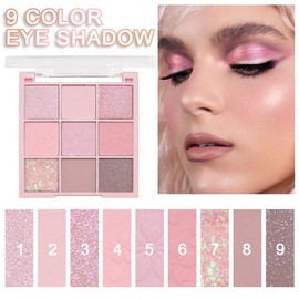9 Colors Eye Shadow Palette Makeup,Light Pink Purple Matte Glitter Shimmer Nude Eyeshadow Palette,Highly Pigmented Neutral Eyeshadow Long-lasting Waterproof Natural Makeup Travel Eyeshadow Palette