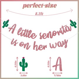 A Little Senorita is on Her Way Banner - Mexican Fiesta Gender Reveal Decor, Little Senorita Girl Baby Shower Decorations Rose Gold Glitter