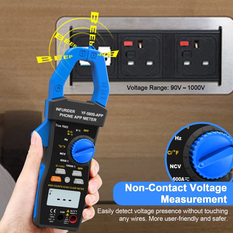 INFURIDER Bluetooth Clamp Meter, TRMS 6000 Counts Auto- Ranging Clamp