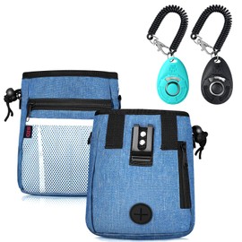 Dog Treat Pouch - 3 Ways to Wear Treat Pouches for Pet Training and 2 Pieces Clicker Taining for Dogs, Dog Training Treat Pouch Bag and Dog Clicker for Training with Waist Belt Shoulder Strap - Blue