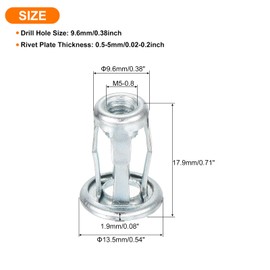 uxcell 50Pcs Multi-Grip Rivet Jack Nut, M5-0.8 Petal Carbon Steel Thread Zinc Finish Blind for Plastic Pressboard Hardboard Door Anchors Aluminium cladding Steel Pipe