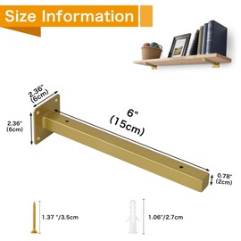 EZYDECOR 6 Pcs Gold Shelf Brackets Heavy Duty Brackets for Shelves 6 Inch