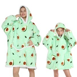 Loalirando Oversized Hoodie Blanket Fluffy Fleece Blanket Hoodie for Women Boys Girls Wearable Hooded Blanket Mom & Kids Family Matching (Green - Avocado, One Size - Women)
