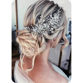 Catery Flower Bride Wedding Headband Gold Crystal Pearl Hair Vine Braid Headpiece Bridal Hair Accessories for Women