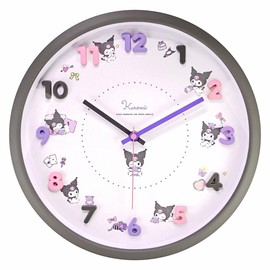 Tsujiseru 2926253 Sanrio Wall Clock, Icon Wall Clock, Black, Diameter 11.8 inches (30 cm), Analog, Silent, Continuous Second Hand, Chromi
