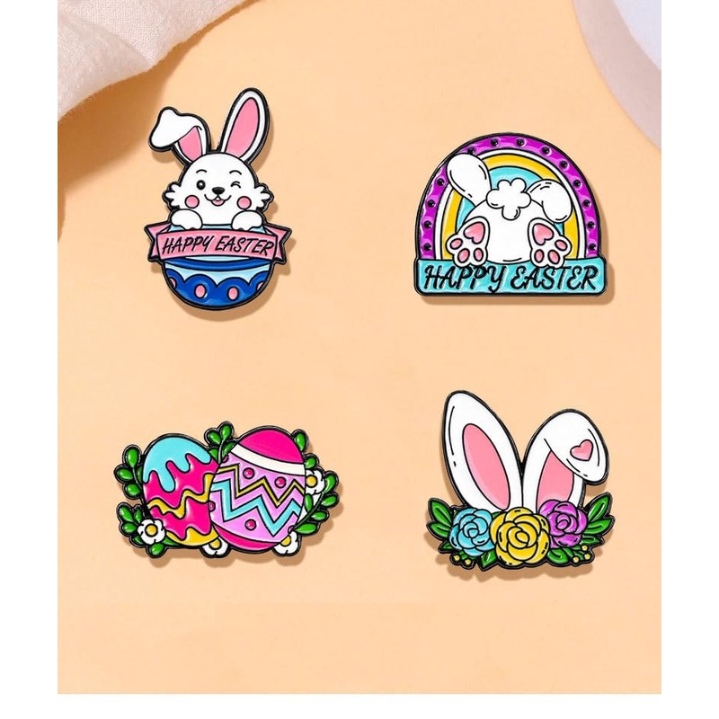 2PCS Cute Easter Rabbit Brooch Pin Set Happy Easter Bunny
