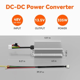 48V/72V to 12V Golf Cart Voltage Converter, 25A 335W DC to DC Buck Power Supply, ≥90% Efficiency, Waterproof IP55 Reducer with Overcurrent & Short-Circuit Protection, 13.5V Output for Golf Cart/Solar