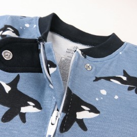 HonestBaby Non-Slip Footed Pajamas One-Piece Sleeper Zip-Front Pjs 100% Organic Cotton for Baby Boys, Whales, 12 Months