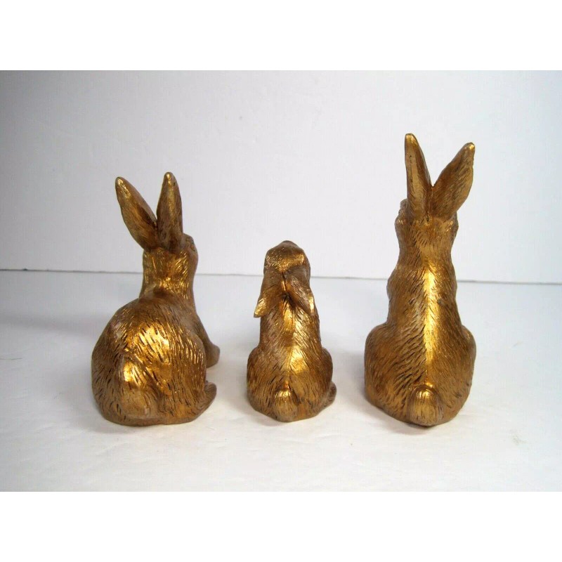 Ankyo Development Set Of 3 Gold Rabbits Family Figurines 5",