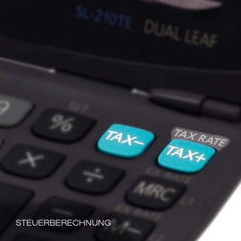 CASIO Taschenrechner SL-210TE, 10-stellig, mit Steuerberechnung, Tausenderunterteilung, klappbar, Solar-/Batteriebetrieb