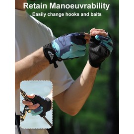 SUJAYU Fishing Gloves Men & Women, Anti-Slip & Breathable UPF Kayak Gloves, 3-Cut Fingers UV Gloves Ice Fishing Gloves Fly Fishing Accessories (Blue Fish, Large)