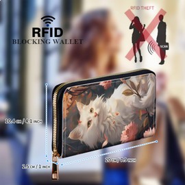 GFRGTFHYT Womens Wallet, Large Capacity RFID Blocking PU Leather Wristlet Wallets for Women Ladies Men Credit Card Holder Zipper Wallet Phone Holder Clutch Travel Purse, White Cat Flowers