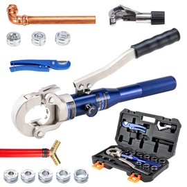 IBOSAD Hydraulic Copper Pipe Tube Fittings Crimping Tool with 1/2",3/4" and 1" Dies for Press Copper Pipe Fitting and 3/8",1/2",5/8",3/4",1" Dies for ASTM F1807 Pex Pipe Copper Ring