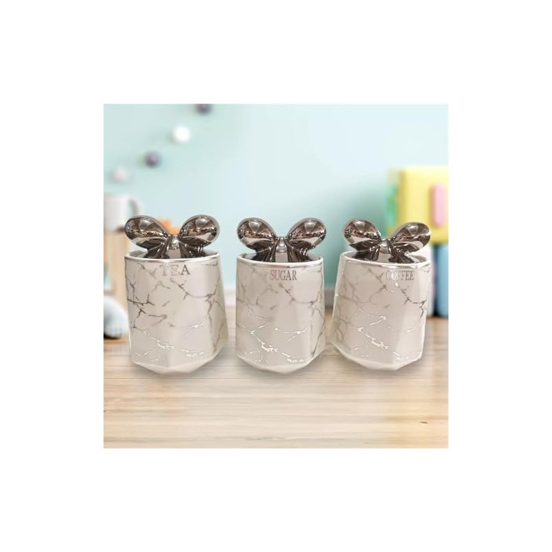 JAYOGLA Marble Effect Kitchen Storage Canisters, Tea Coffee Sugar Containers