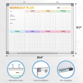 Fitness Tracker Magnetic Whiteboard Workout Plan Dry Erase Board for Wall 24'' x 18'',Hanging Mounted Weekly Fitness Tracker Gym Exercise Tracker Schedules and Checklists