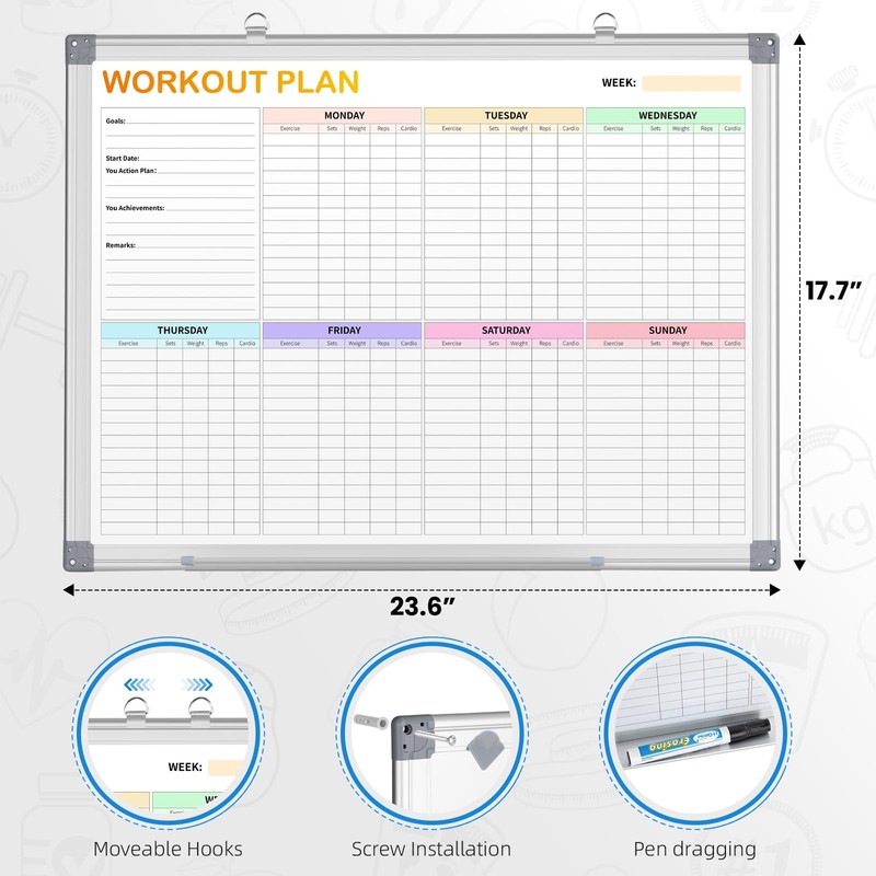Fitness Tracker Magnetic Whiteboard Workout Plan Dry Erase Board for