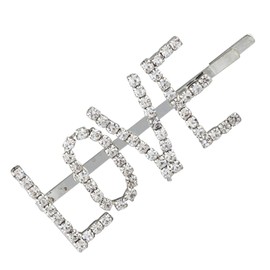 LUX ACCESSORIES Set of 2 Silver Tone Love Glam Clear Crystal Rhinestones Fashionable Hair Pins