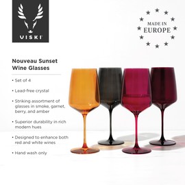 Viski Reserve Nouveau Seaside Collection Multi Crystal Colorful Glassware-22oz Long Stem Wine Glasses Set of 4, Sunset