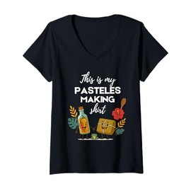Womens This is My Pasteles Making Shirt Funny Christmas Cooking V-Neck T-Shirt