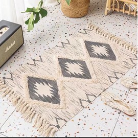 JaeMoose Boho Runner Boho Kitchen Rug Bathroom Farmhouse Runner Tufted Moroccan Cotton Geometric Sink Runner with Tassels Washable (Grey, 60x130cm)