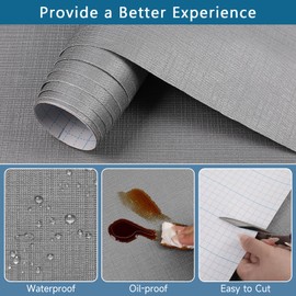Self Adhesive Shelf Liner, Peel and Stick Drawer Liner Waterproof Contact Decor Liner with Grain Texture for Kitchen Walls Cabinets, Bedroom Classroom, Cover Book (Silver Gray, 17.5 x 118.1 inches)