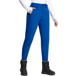 baleaf Women's Fleece Lined Snow Ski Pants Waterproof Insulated Windproof Slim Thermal Winter Pants Hiking Snowboard Blue L