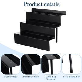 Shellwei 6 Pcs Acrylic Riser 12 Inch Display Stand 3 Tier Shelf Riser Perfume Organizer Large Cupcake Stand Cologne Display Stand Desserts Holder (Black)